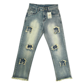 Frayed Collage Denim - Washed Blue