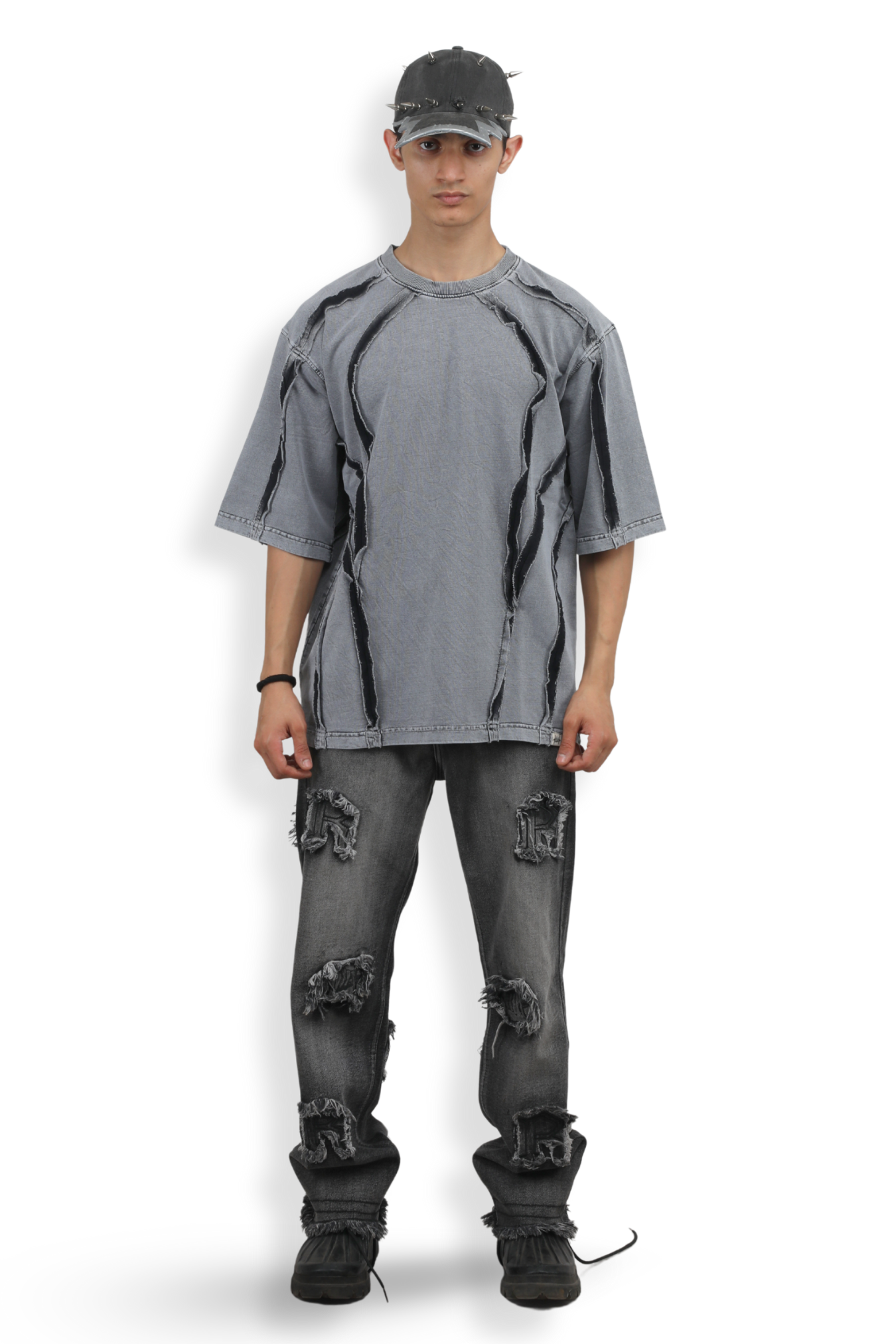 Frayed Collage Denim - Washed Black