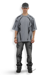 Frayed Collage Denim - Washed Black