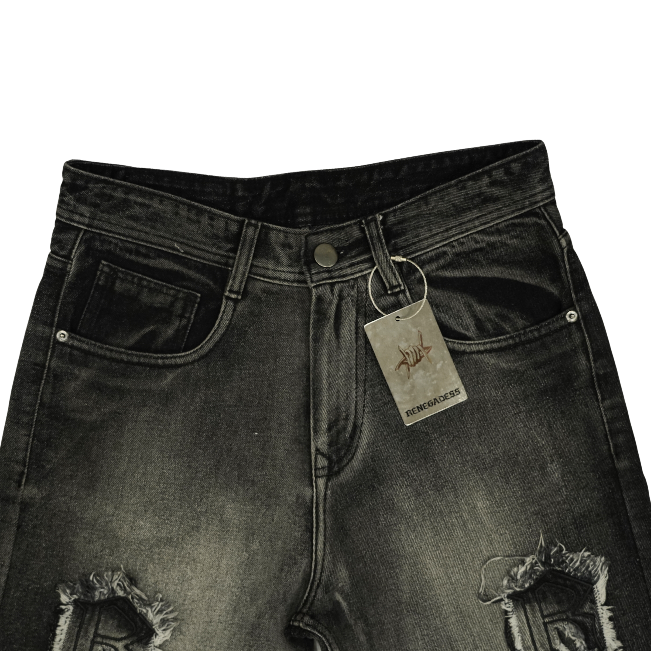 Frayed Collage Denim - Washed Black