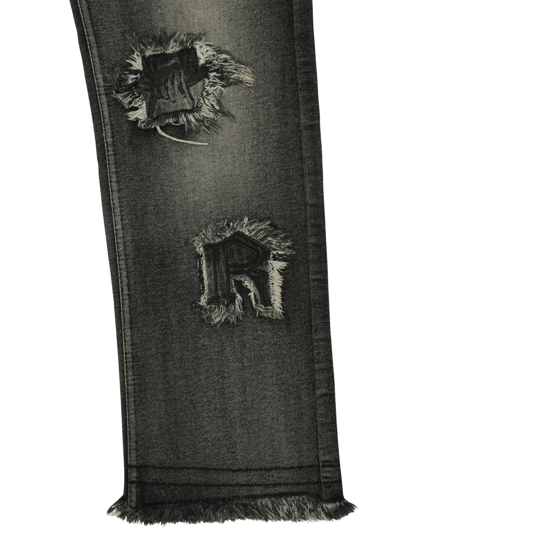 Frayed Collage Denim - Washed Black