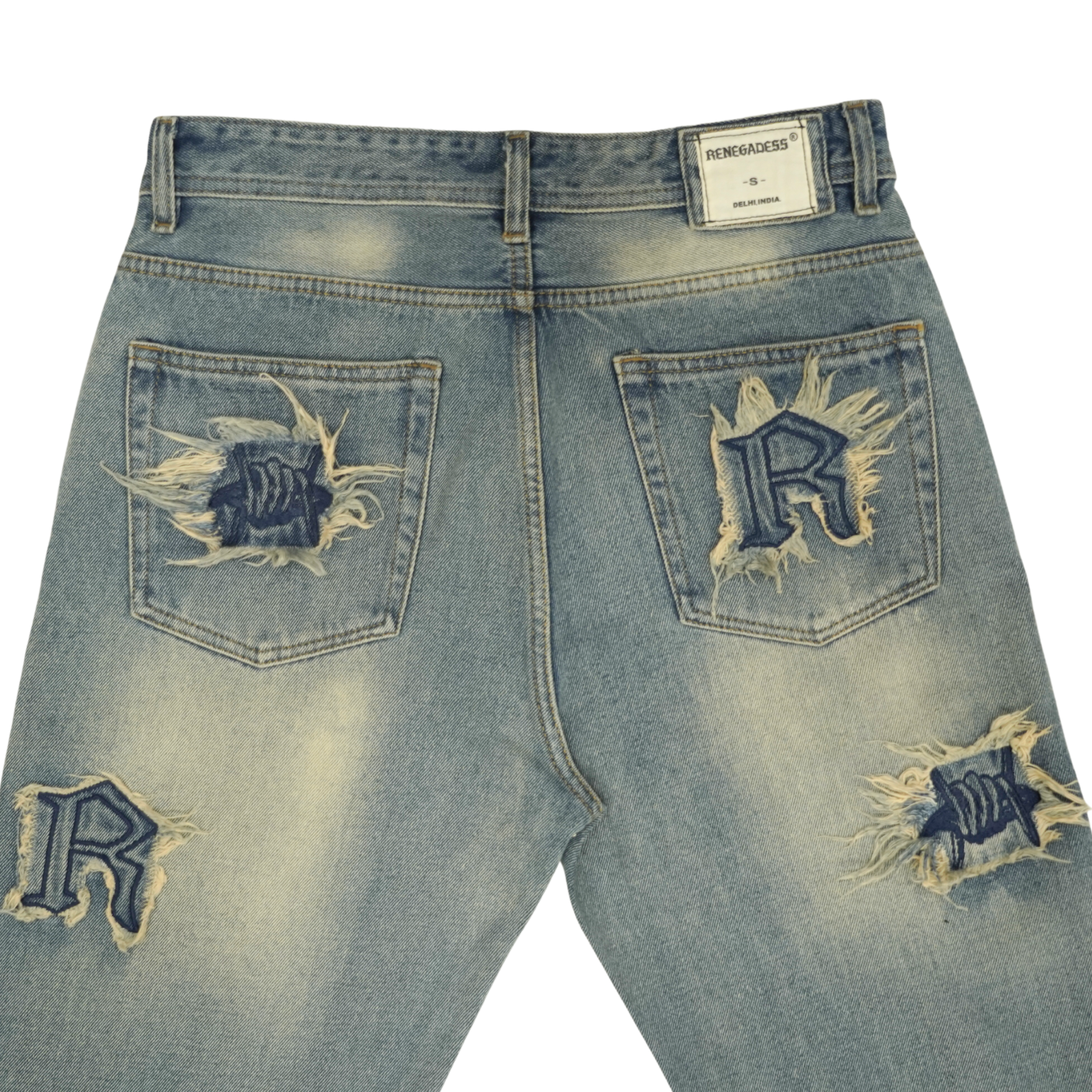 Frayed Collage Denim - Washed Blue