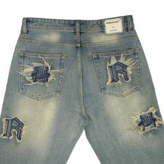 Frayed Collage Denim - Washed Blue