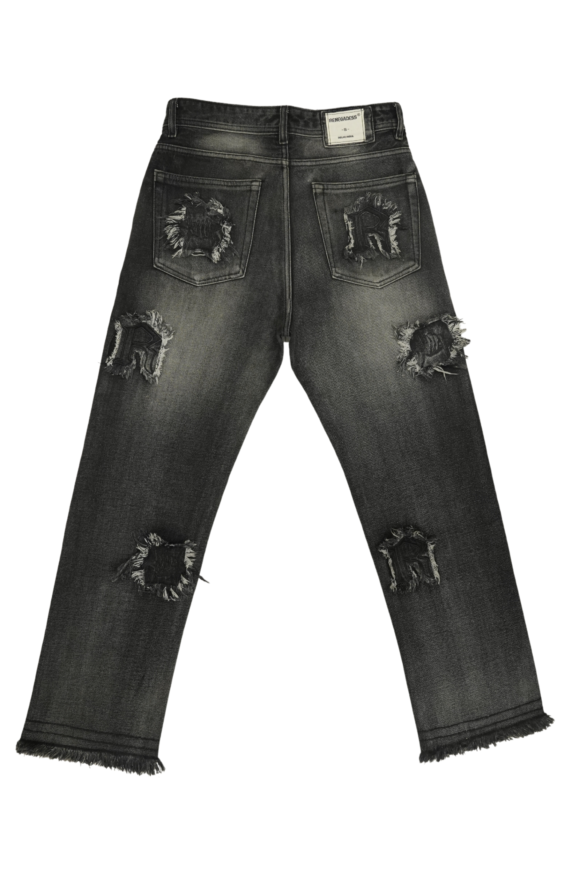 Frayed Collage Denim - Washed Black
