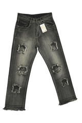 Frayed Collage Denim - Washed Black