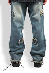 Frayed Collage Denim - Washed Blue