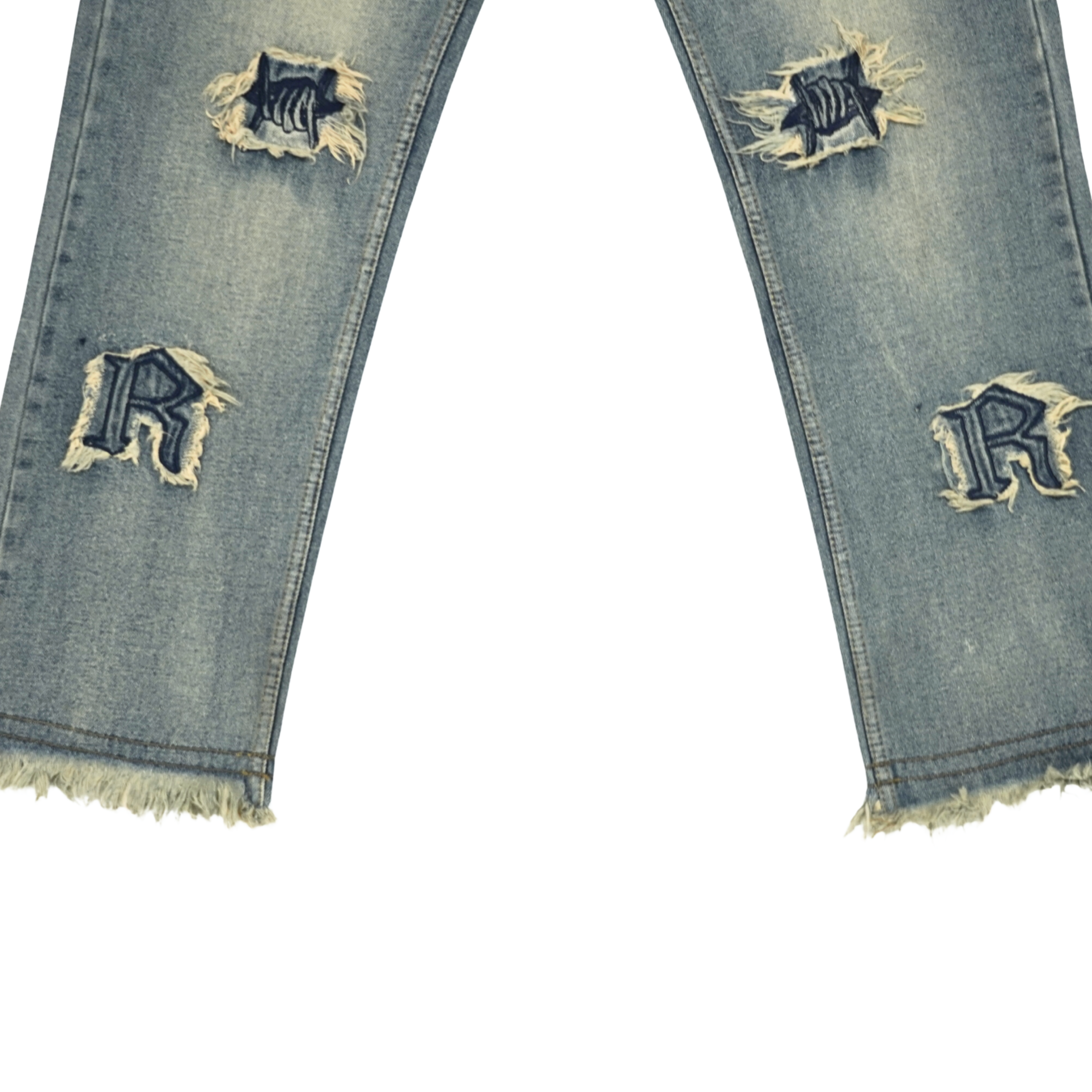 Frayed Collage Denim - Washed Blue