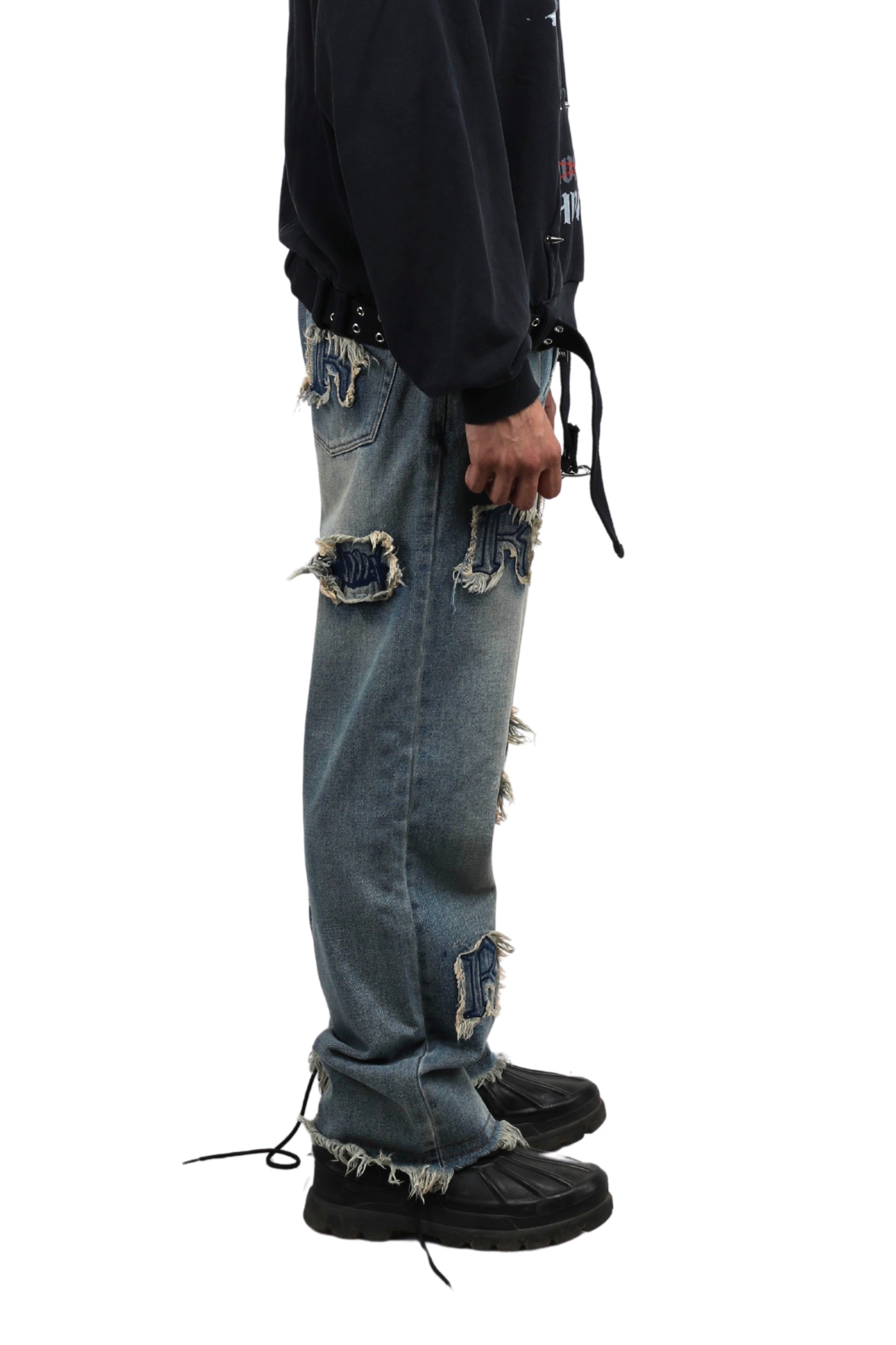 Frayed Collage Denim - Washed Blue