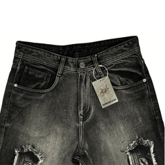 Frayed Collage Denim - Washed Black