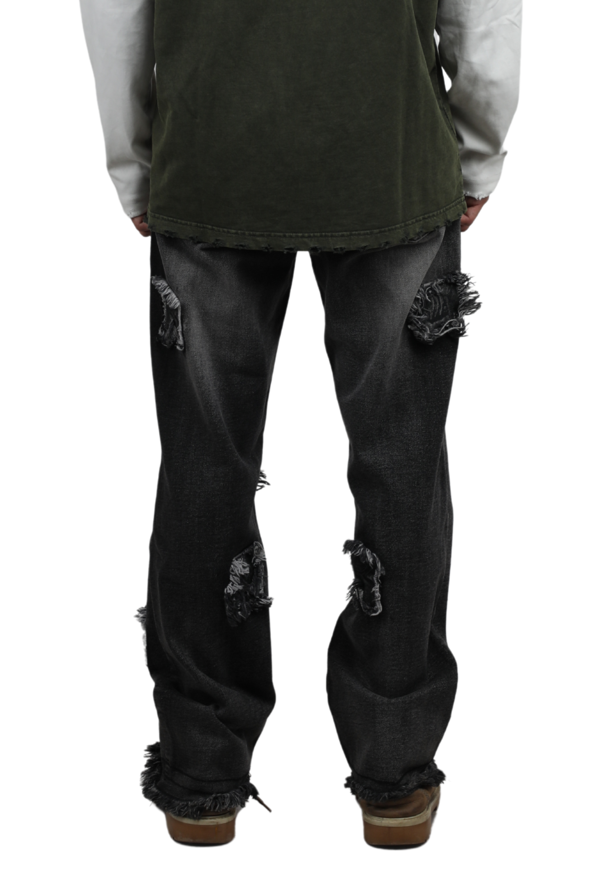 Frayed Collage Denim - Washed Black