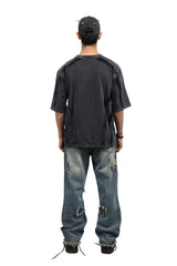 Frayed Collage Denim - Washed Blue