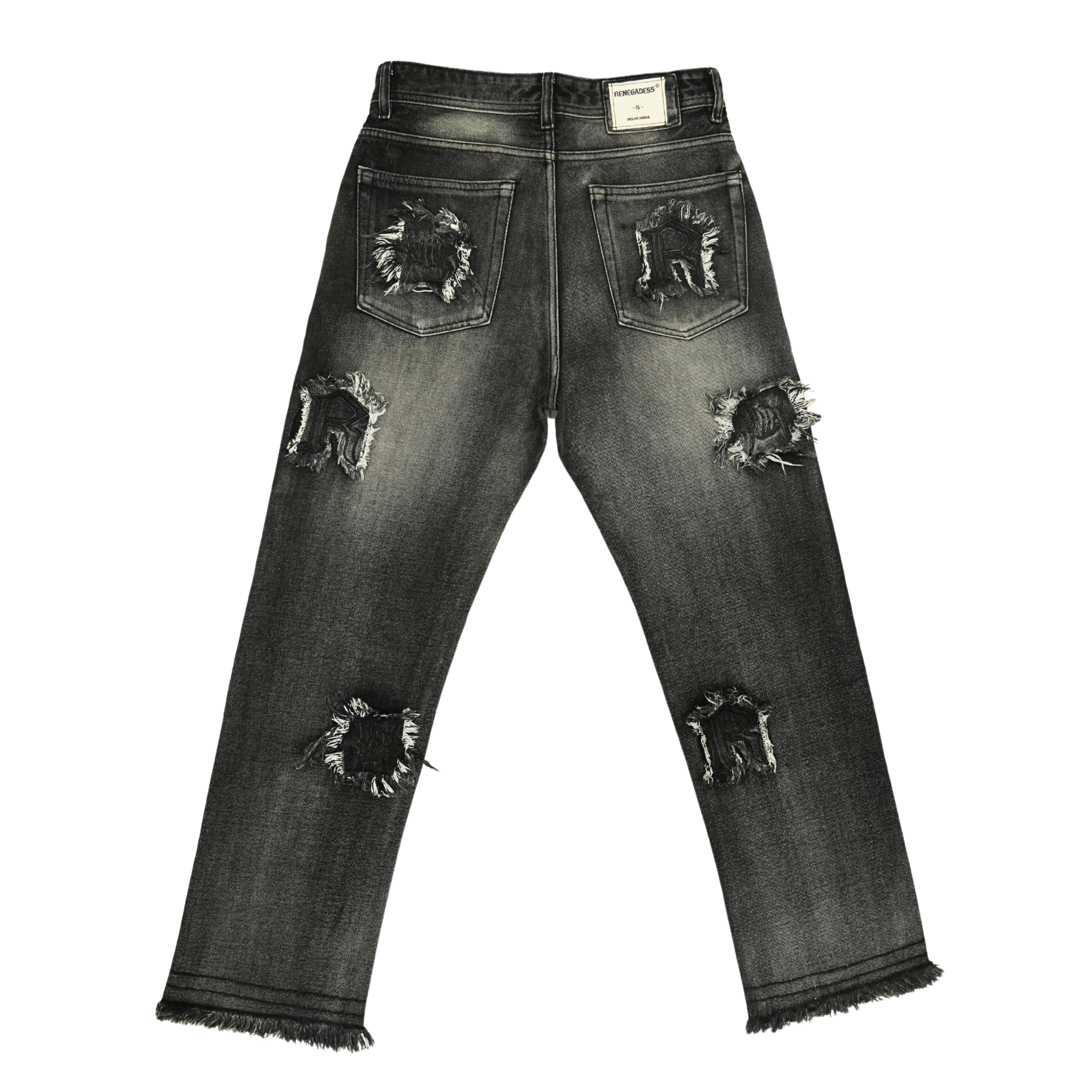 Frayed Collage Denim - Washed Black