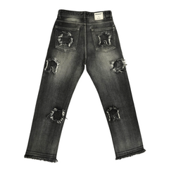 Frayed Collage Denim - Washed Black
