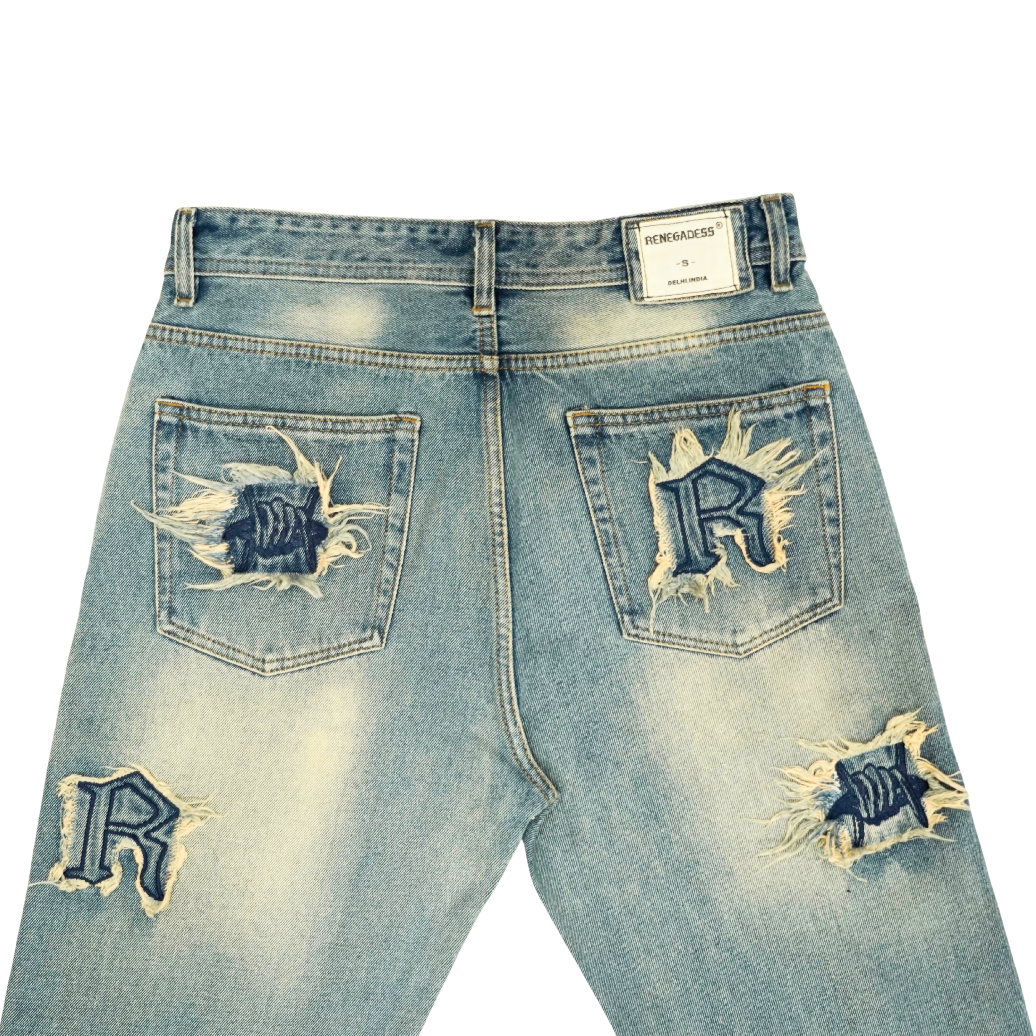 Frayed Collage Denim - Washed Blue