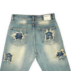 Frayed Collage Denim - Washed Blue